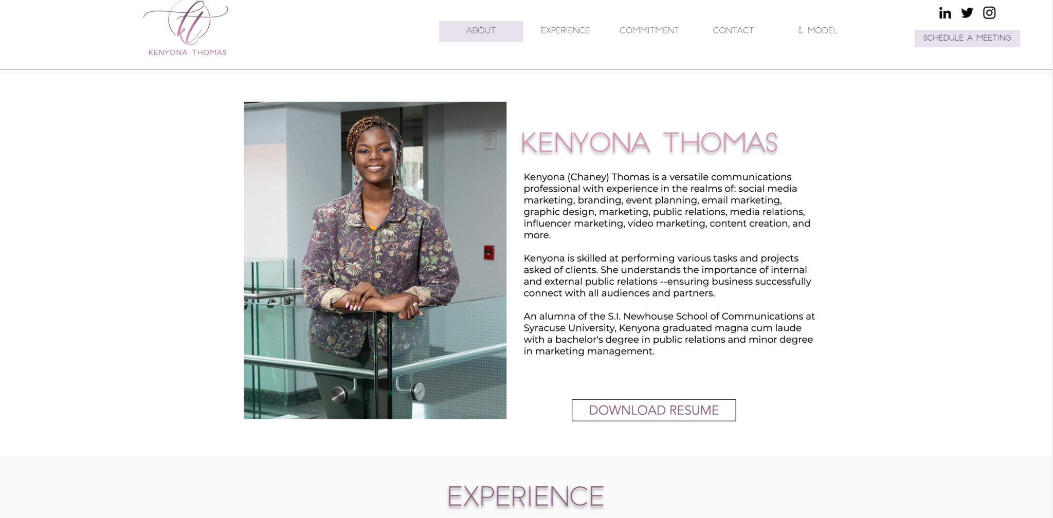 Kenyona Thomas' website preview