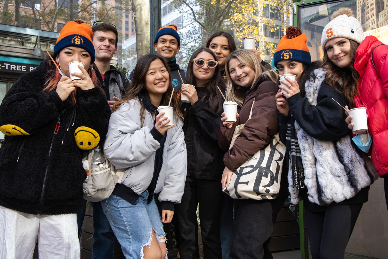 Students in a group picture at Bryant Park