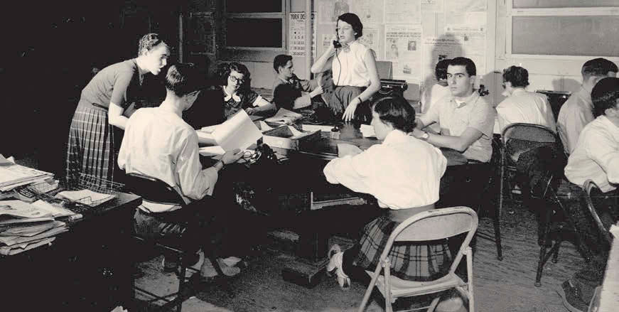 Journalism students on campus in the early 1950s