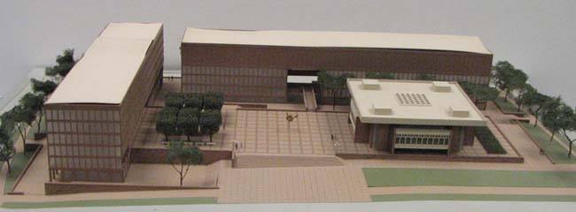 1962 model of the proposed three-building Newhouse Communications Center
