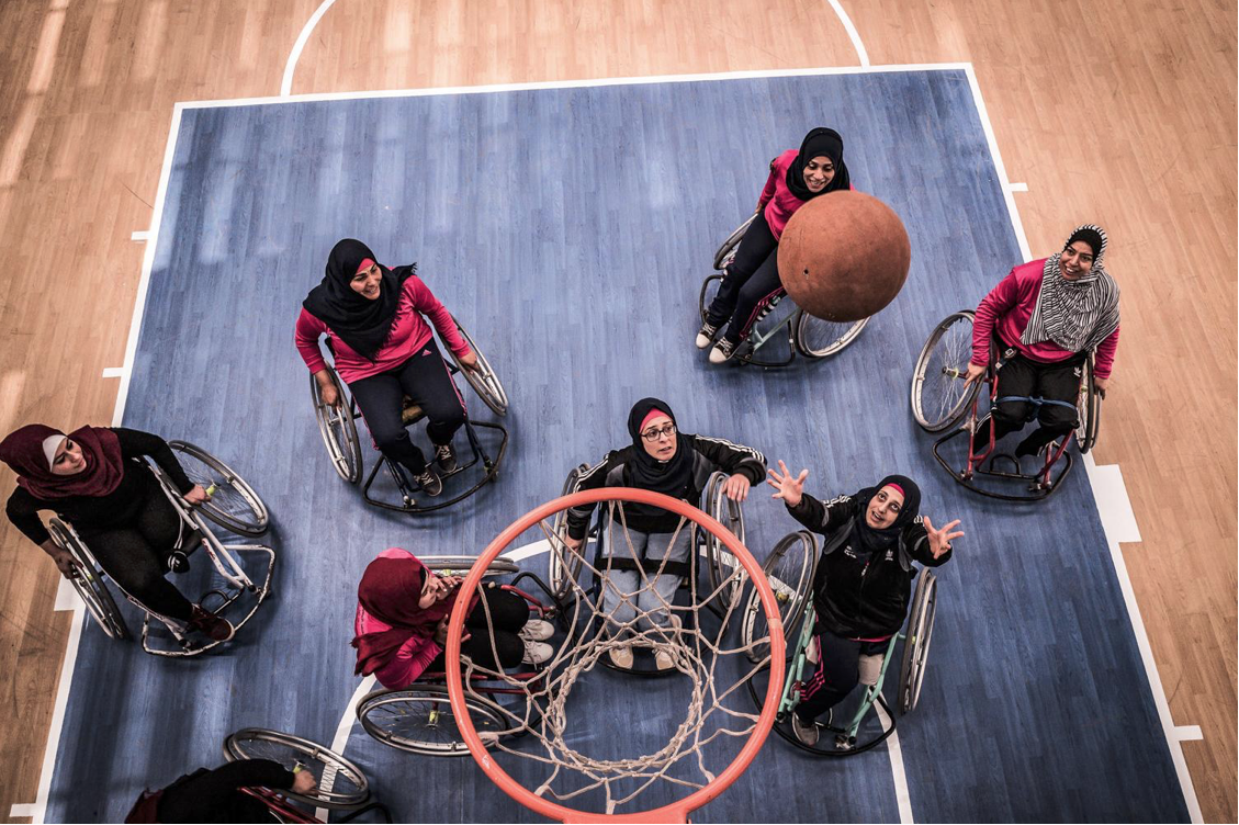 The Paralympic female basketball team trains at The Peace Sports Club for Persons with Disabilities Center in Gaza City. 
